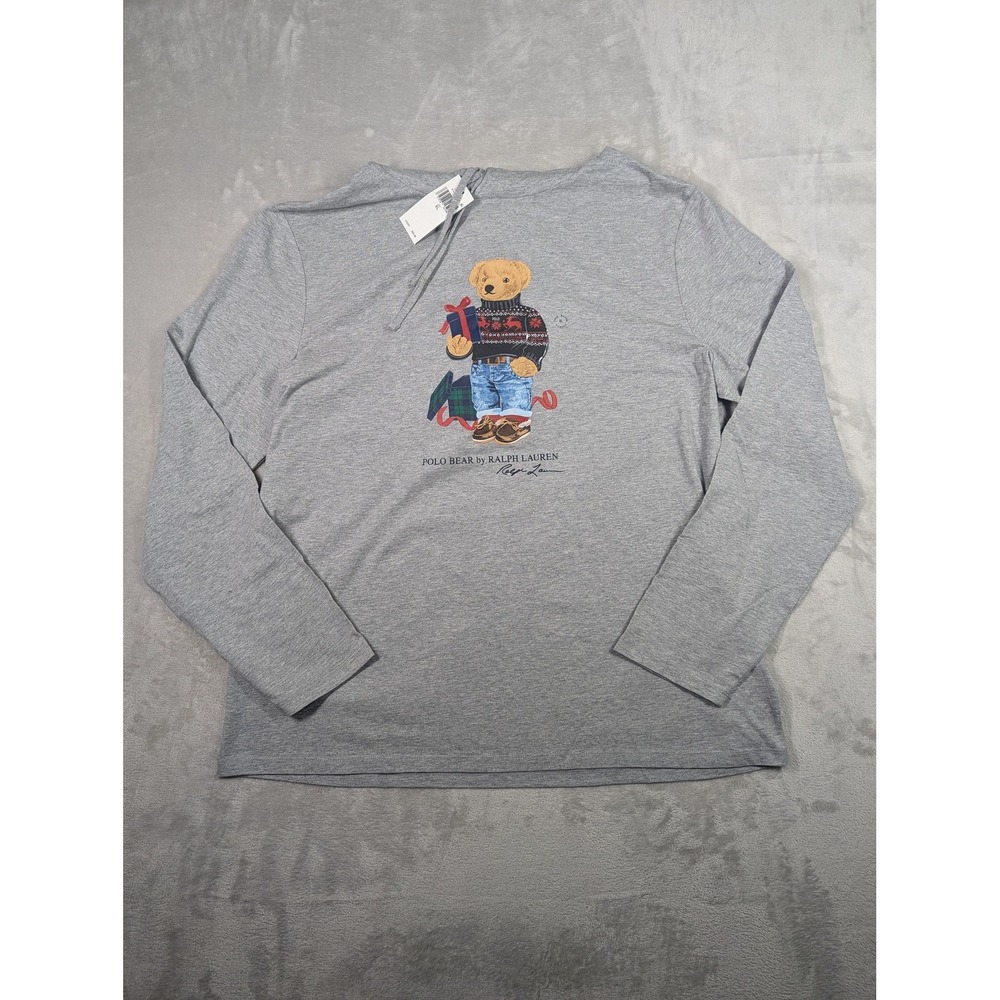 Polo Ralph Lauren Hooded Shirt Mens XL Gray Polo‎ Bear Christmas Long Sleeve NWT